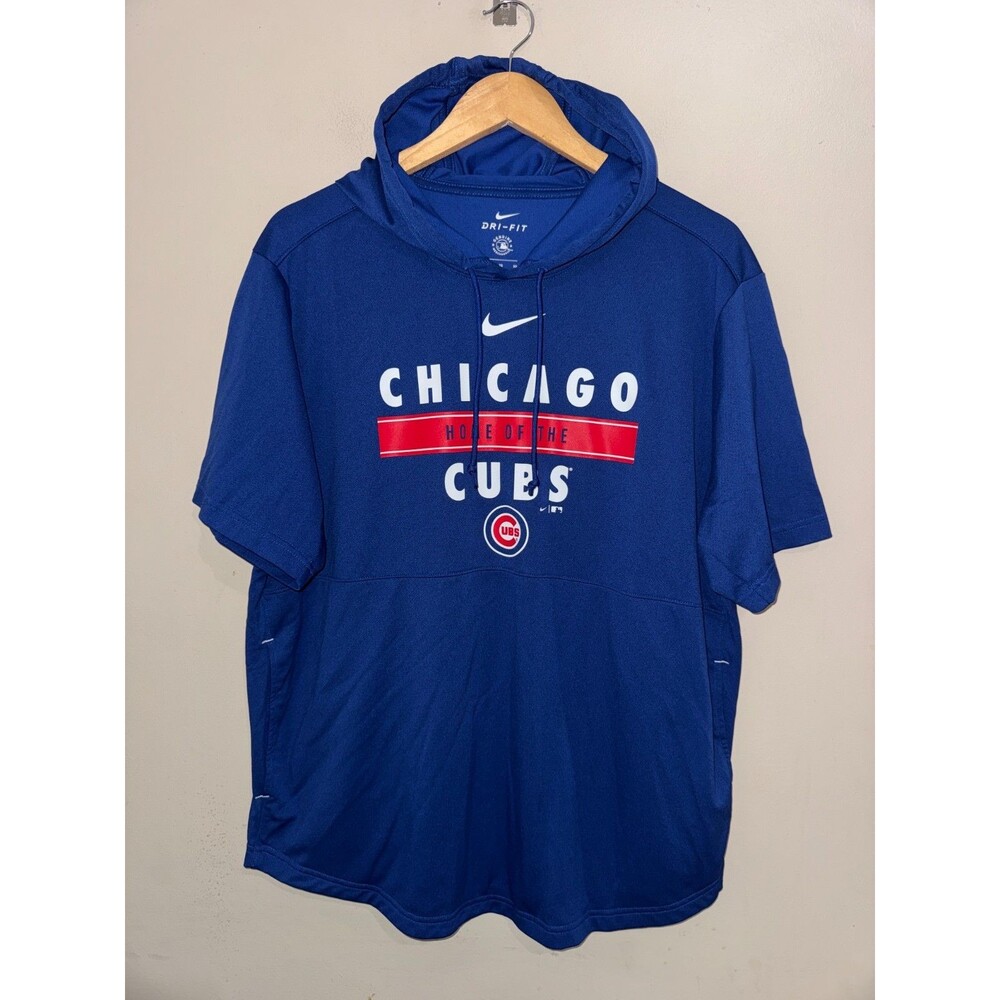 Mens XL Nike MLB Chicago Cubs Baseball Team Issued PE SS Practice Hoodie Shirt
